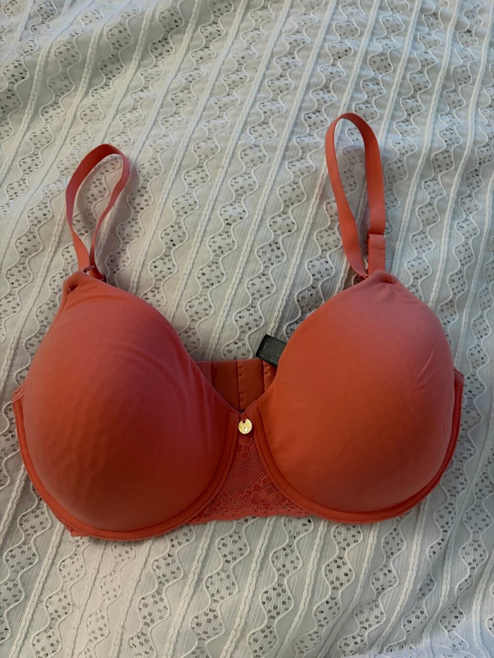 Natori 32DDD Coral T-Shirt Bra Underwire Smooth Full Coverage Lace Trim